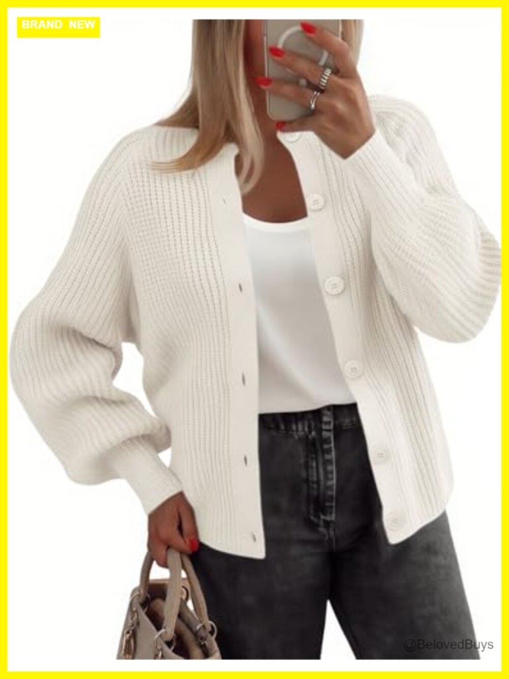 Womens Chunky Cable Knit Button Down Cardigan Long Sleeve Crew Neck Sweater